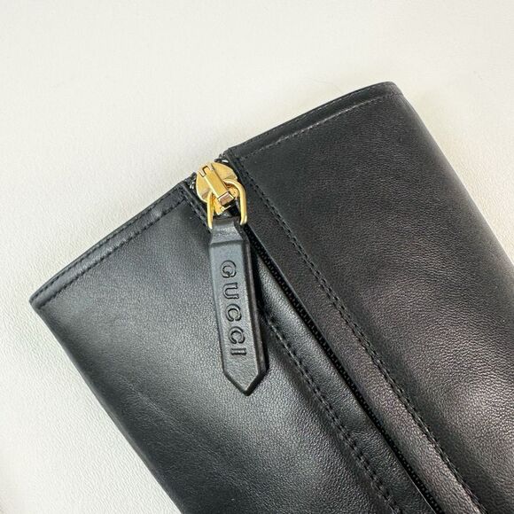 GUCCI Baby Bit Black Leather Boot Size 37.5 High Heel Bootie Square Toe Horsebit - Picture 7 of 13